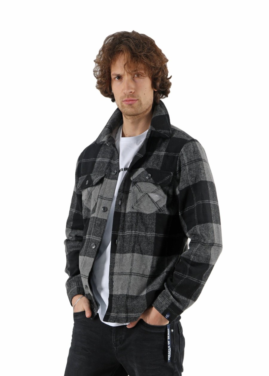 Herren MIRACLE OF DENIM | Au23-Ms786 / Hemdjackein Black Grey Check