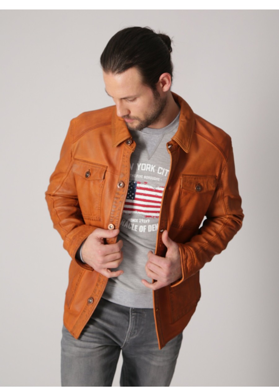 Herren MIRACLE OF DENIM | Lederjacke / Lederjackein Cognac