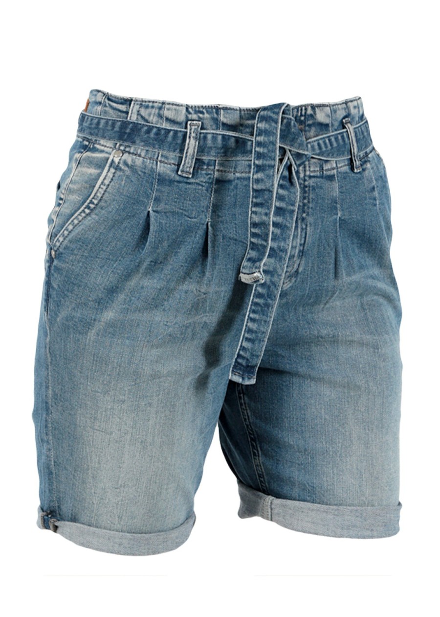 Damen MIRACLE OF DENIM | Indie Bermuda Shorts / Paperbag Hose Shortsin Beton Blue