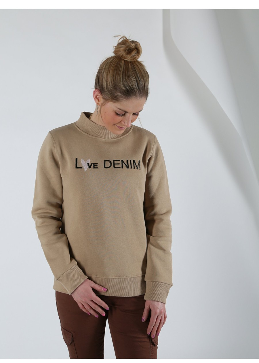 Damen MIRACLE OF DENIM | Damen Sweatshirt / Sweatshirt, Hoher Kragenin Beige