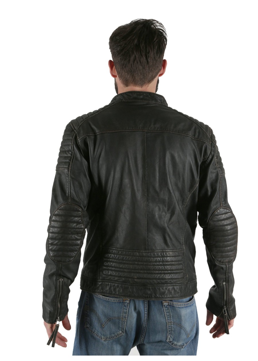 Herren MIRACLE OF DENIM | Lederjacke Herren / Lederjackein Charcoal