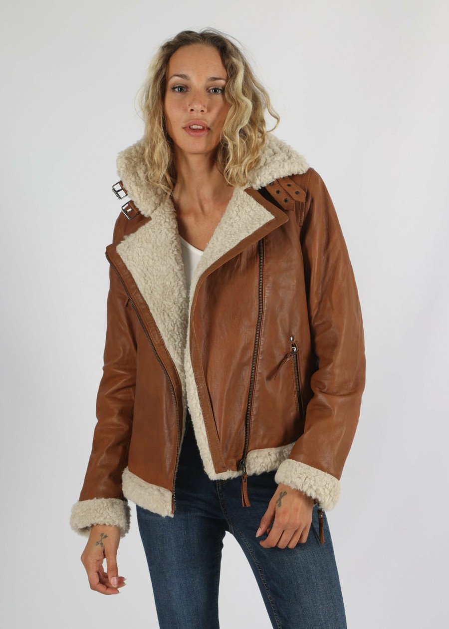 Damen MIRACLE OF DENIM | Au23-Lj108 / Lederjackein Cognac